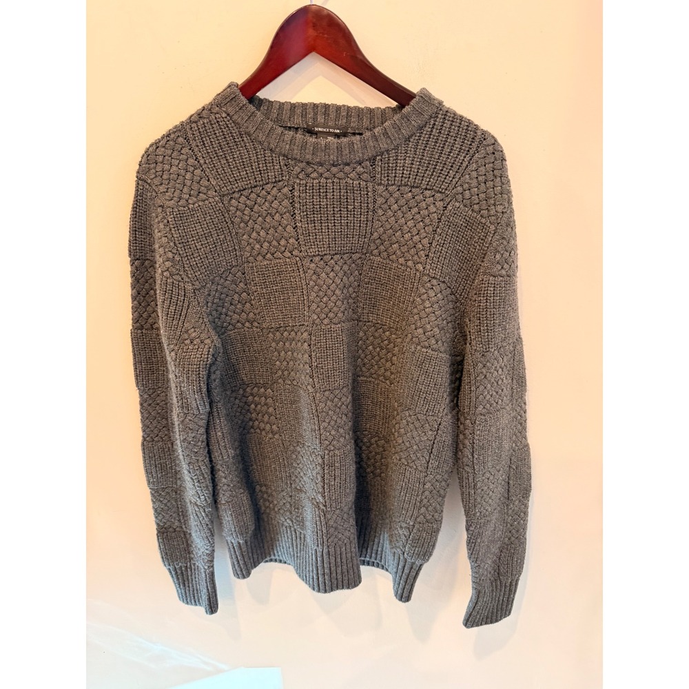 Surface to Air 100% Wool Cable Knit Sweater Gray Textured NWOT
